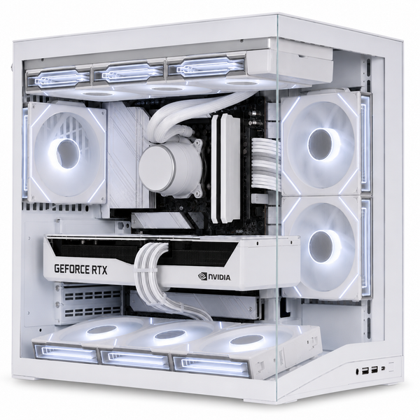 IONZ Gaming PC - Lian-Li O11, Ryzen 7 9800X3D, GeForce RTX 5080, 32GB RAM, 1TB SSD, 360mm AIO, Windows 11, 850W 80+ PSU, White