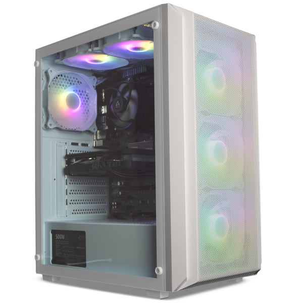 IONZ Gaming PC - Desktop Computer, AMD Ryzen 5 5500 CPU, GeForce RTX 5060, 16GB RAM, 500GB NVMe SSD, Windows 11, WiFi, White - 10WV2
