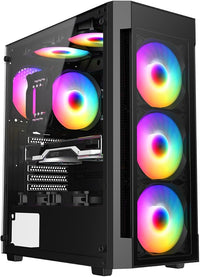 IONZ KZ27 Gaming PC Computer Mini Tower Case M/ATX Tempered Glass - Performance Series. Inc 4 RGB Fans