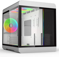 IONZ KZ-36TF Arc PC Gaming, Office M-ATX Case, Tempered Glass - Front I/O USB Type-C with Anodised Aluminium | Dual Chamber with 3 ARGB PWM Fans - Silver