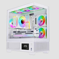 IONZ KZ-V Mini Aether mATX PC Gaming case, Tempered Glass, LED Temperature Display, includes 6 ARGB Fans, White