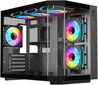 IONZ APEX - PC Gaming Case, M/ATX Mid Tower, Dual Chamber Dynamic - Front I/O Type C, Tempered Glass (With 3 ARGB PWM Fans) - Black