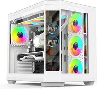 IONZ Gaming PC Desktop, Ryzen 7 5700X, NVidia RTX 4070, 16GB RAM, 1TB NVME SSD, 600W 80+ PSU, 240MM AIO, Windows 11, WiFi, White - Apex Vision LED