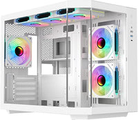 IONZ APEX - PC Gaming Case, M/ATX Mid Tower, Dual Chamber Dynamic - Front I/O Type C, Tempered Glass (With 3 ARGB PWM Fans) - White