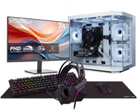 IONZ Gaming PC Apex White Starter Bundle - AMD Ryzen 5 5500, RTX 3050 6GB Graphics Card, 16GB RAM, 1TB SSD, Windows 11, 500W 80+ PSU, WiFi, White - Apex