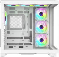 IONZ Flow ATX PC Gaming Case, ATX Mid Tower, Dual Chamber, Dynamic Series with 3 ARGB PWM Fans, Curved Tempered Glass - White